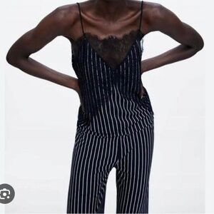 Black and White Striped lace cami Top never worn
